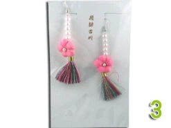 Paire De Boucle D'oreille Fleurs En Tissu De Kimono L -Déco Japonaise Soldes boucle oreille fleur l 3a