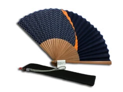 Eventail Hexagones Sur Fond Indigo Avec Pochette