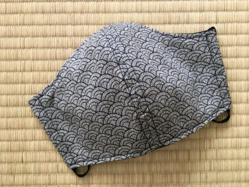 Masque De Protection Tissu Japonais - Vagues Fond Gris