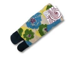 Chaussettes Tabi Fleurs Bleu&vert Fond Jaune 23-25cm