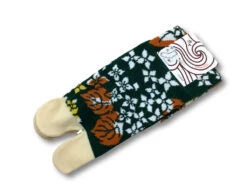 Chaussettes Tabi Petites Fleurs Sur Fond Vert 23-25cm