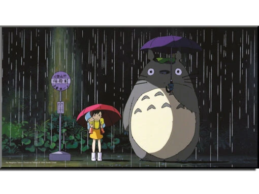 Tableau Bois Ghibli - Totoro à L'arrêt De Bus