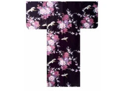 Kimono Satin Femme "envol De Grues & Pivoines" - Noir