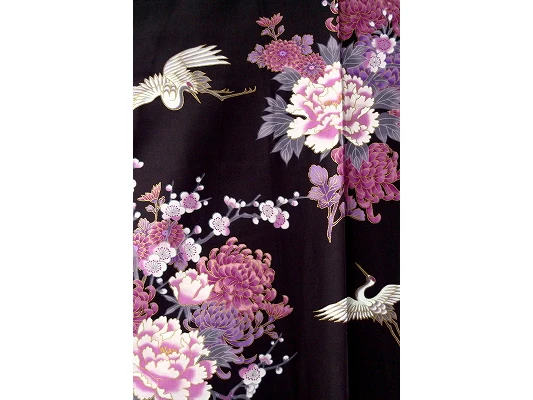 Kimono Satin Femme "envol De Grues & Pivoines" - Noir 2 Kimono Satin Femme "envol De Grues & Pivoines" - Noir – Image 2