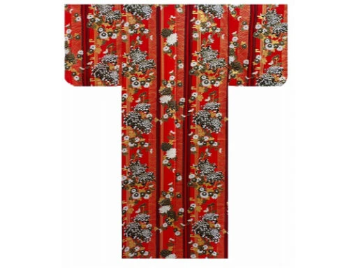 Yukata Femme "chrysantheme Et Rayures" - Rouge - Taille M